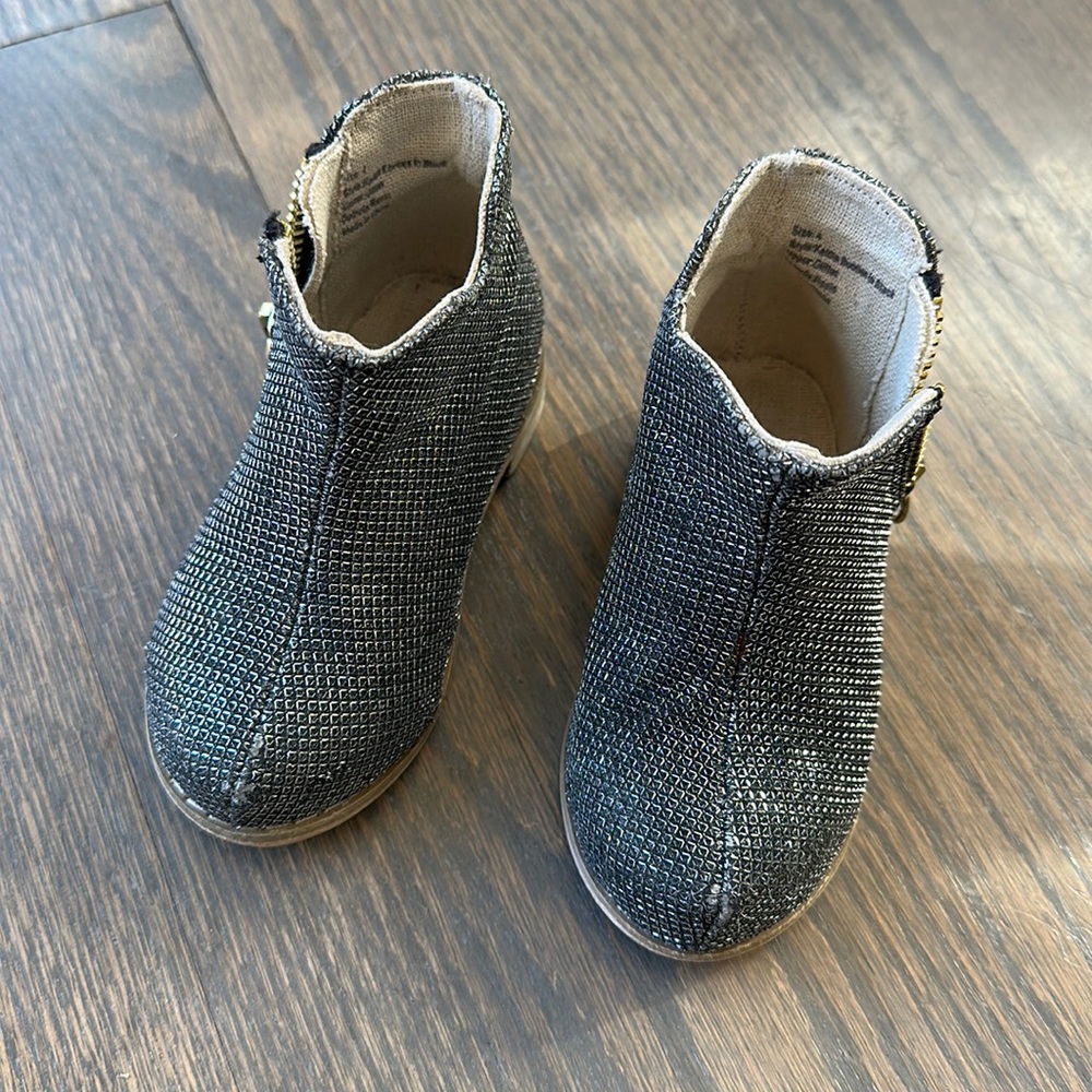 Joyfolie Silver Zipper Booties for Toddler Girl